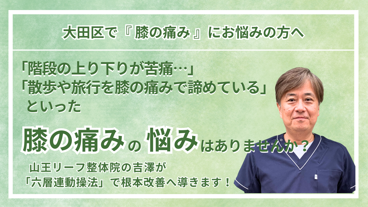 大田区周辺で『慢性の膝の痛み・変形性膝関節症』にお悩みの方へ|山王リーフ整骨院